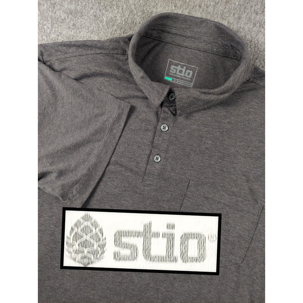 Stio Divide Polo Shirt Mens XL Gray Short Sleeve Performance Stretch Pocket Logo